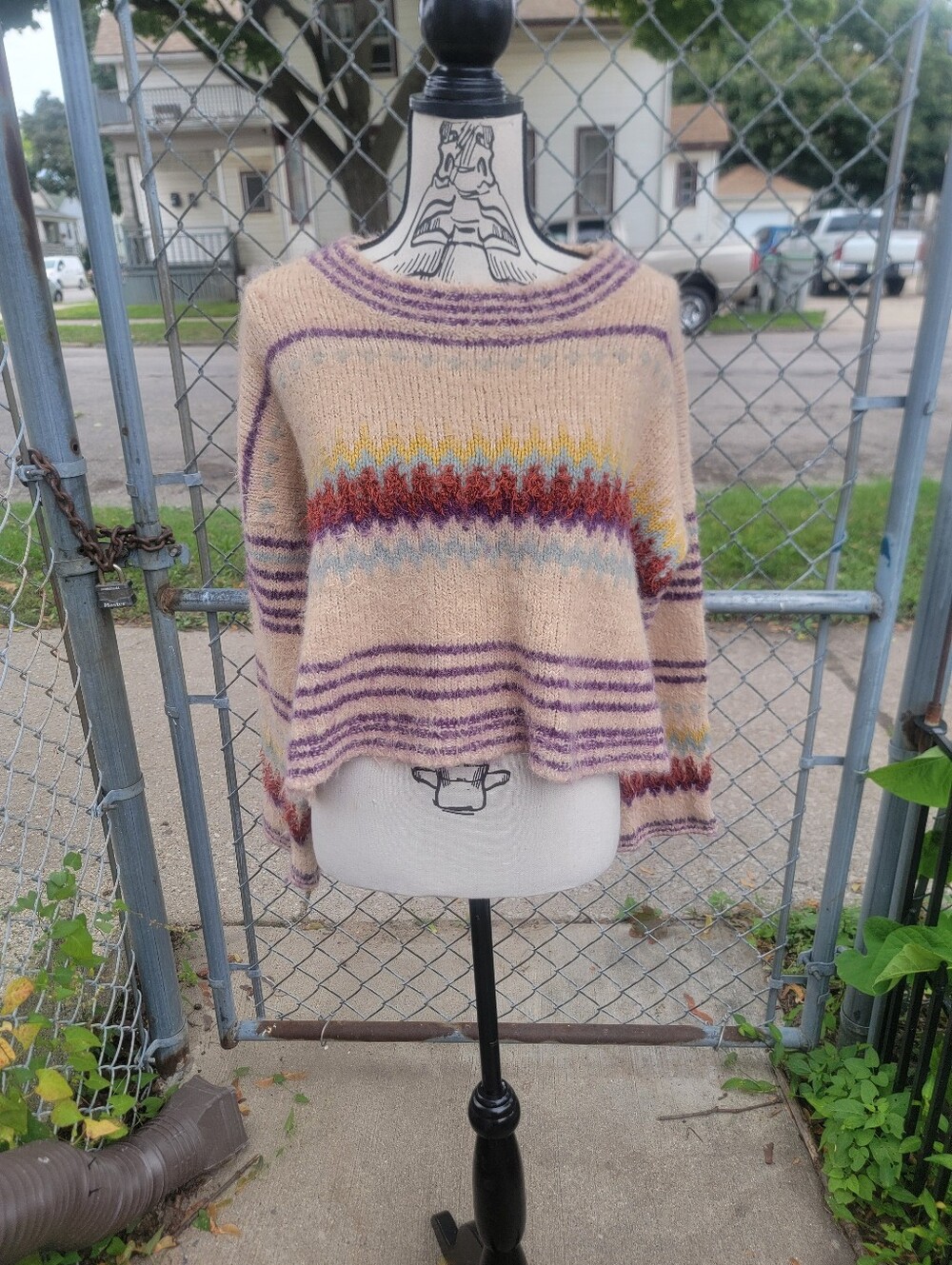 Free People Festive Fairisle Cropped Fringe Sweater XL